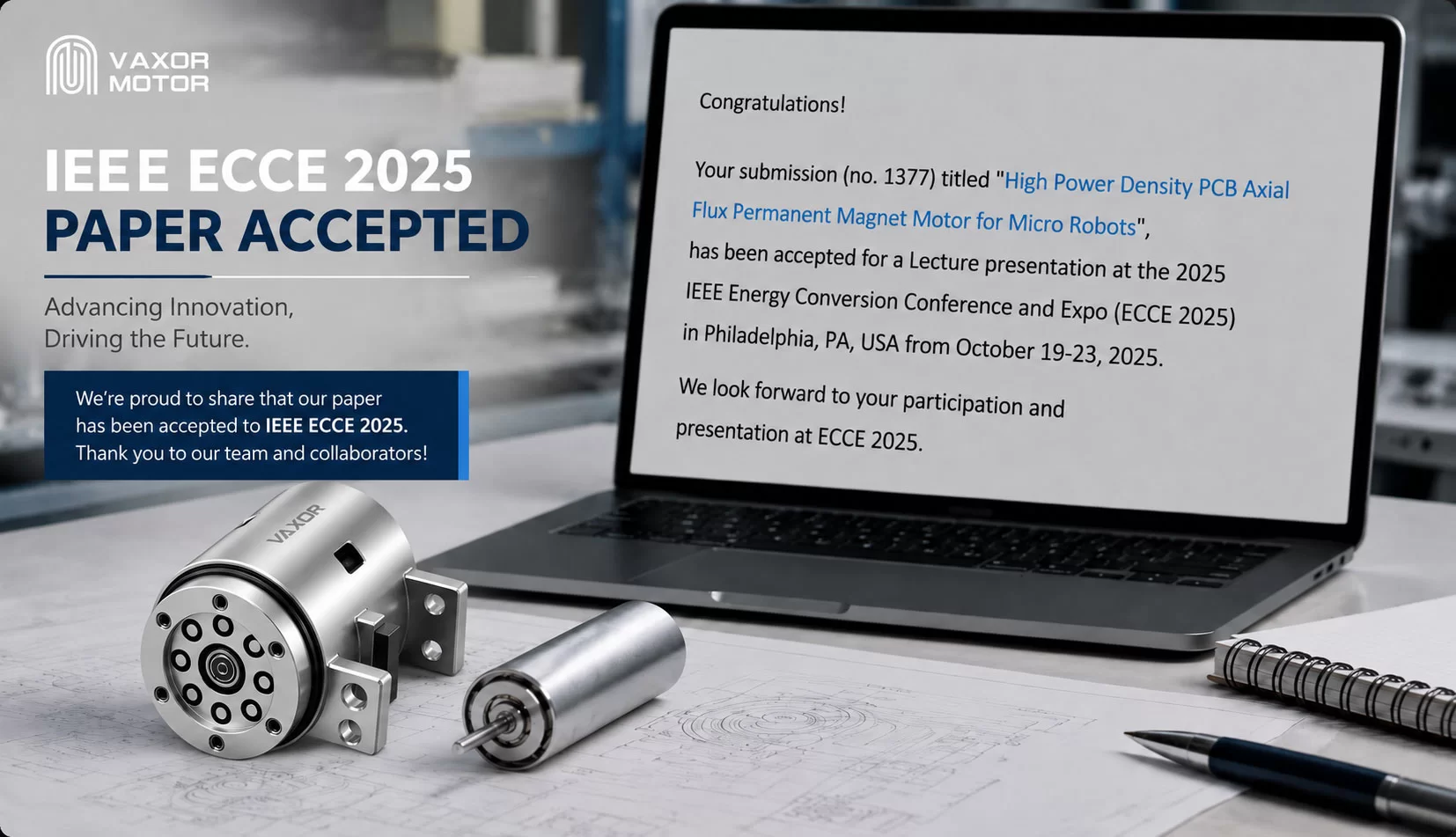 VAXOR MOTOR's Micro Axial-Flux Motor Research Accepted by IEEE ECCE 2025